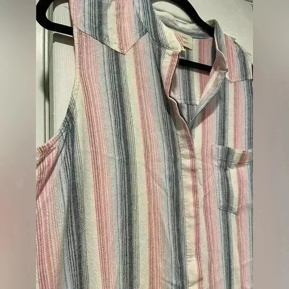 Anthropologie Cloth & Stone Ripped Hem Sleeveless Striped Shirt Dress Size M - Picture 4 of 11